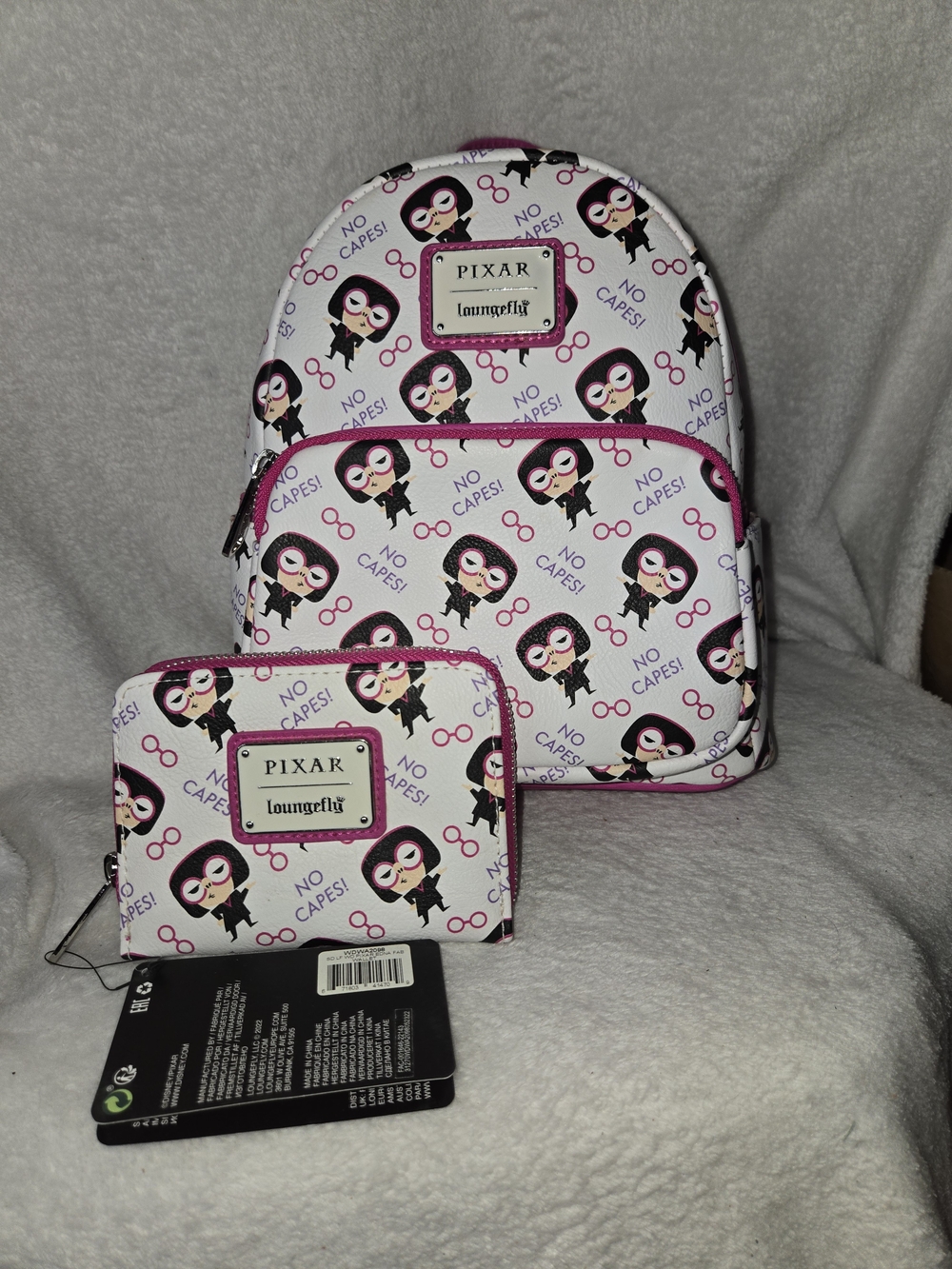 Pixar x Loungefly White and Pink Edna Mode Backpack & Wallet Set